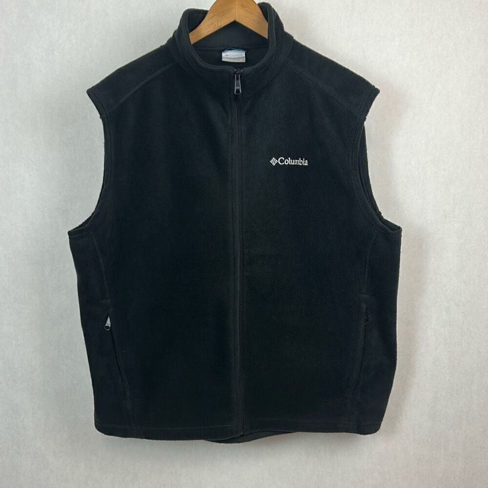 Columbia Mens Fleece Vest Black Sz XL Full Zip Front Zip Hand Pockets